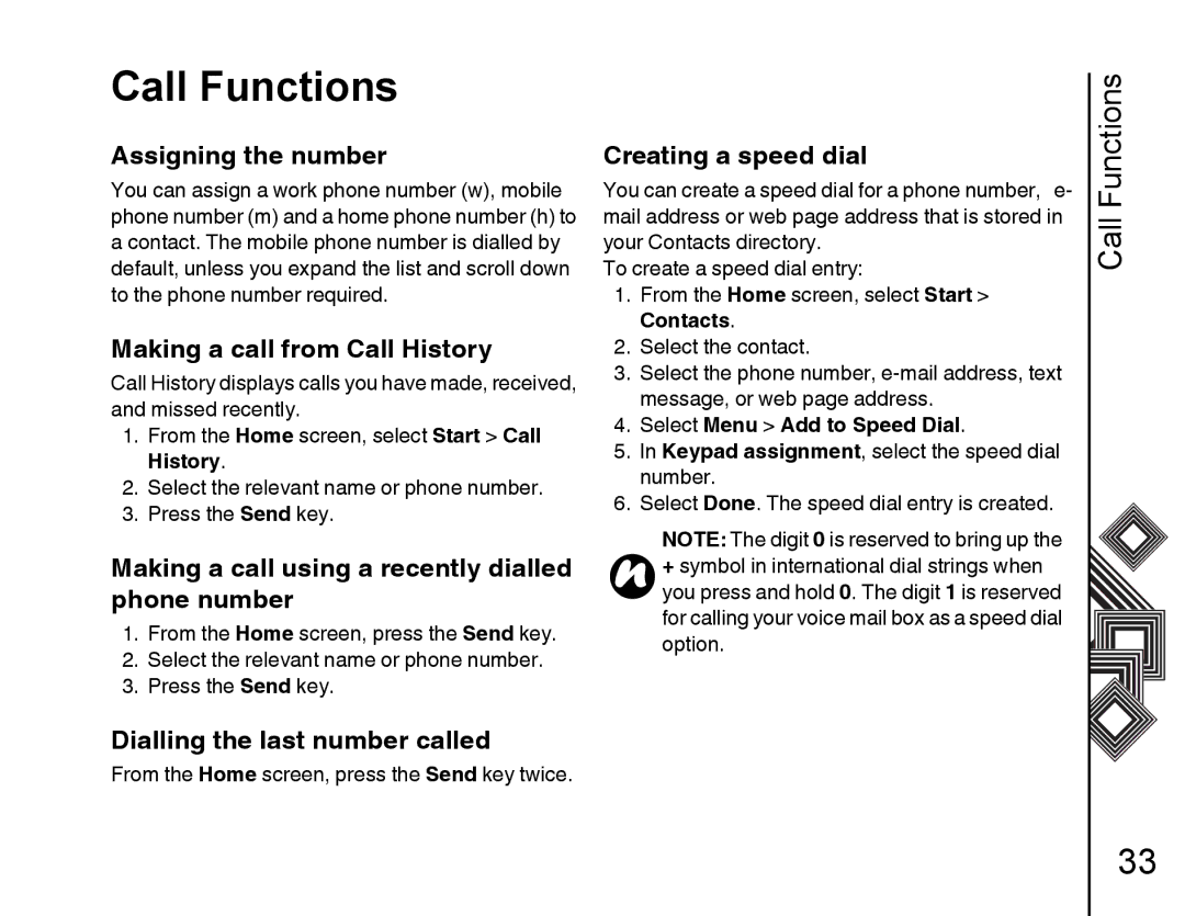 Toshiba G500 Assigning the number, Making a call from Call History, Making a call using a recently dialled phone number 