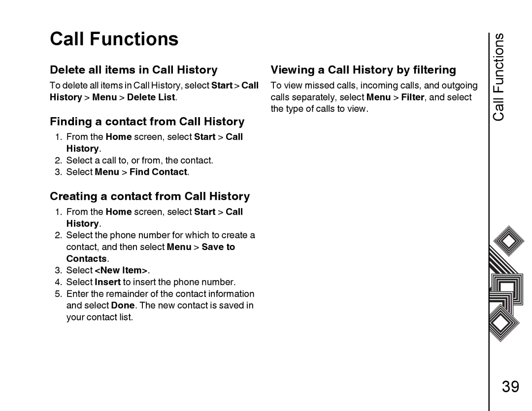 Toshiba G500 manual Finding a contact from Call History, Creating a contact from Call History 