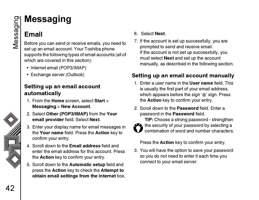 Toshiba G500 Automatically, Setting up an email account manually 