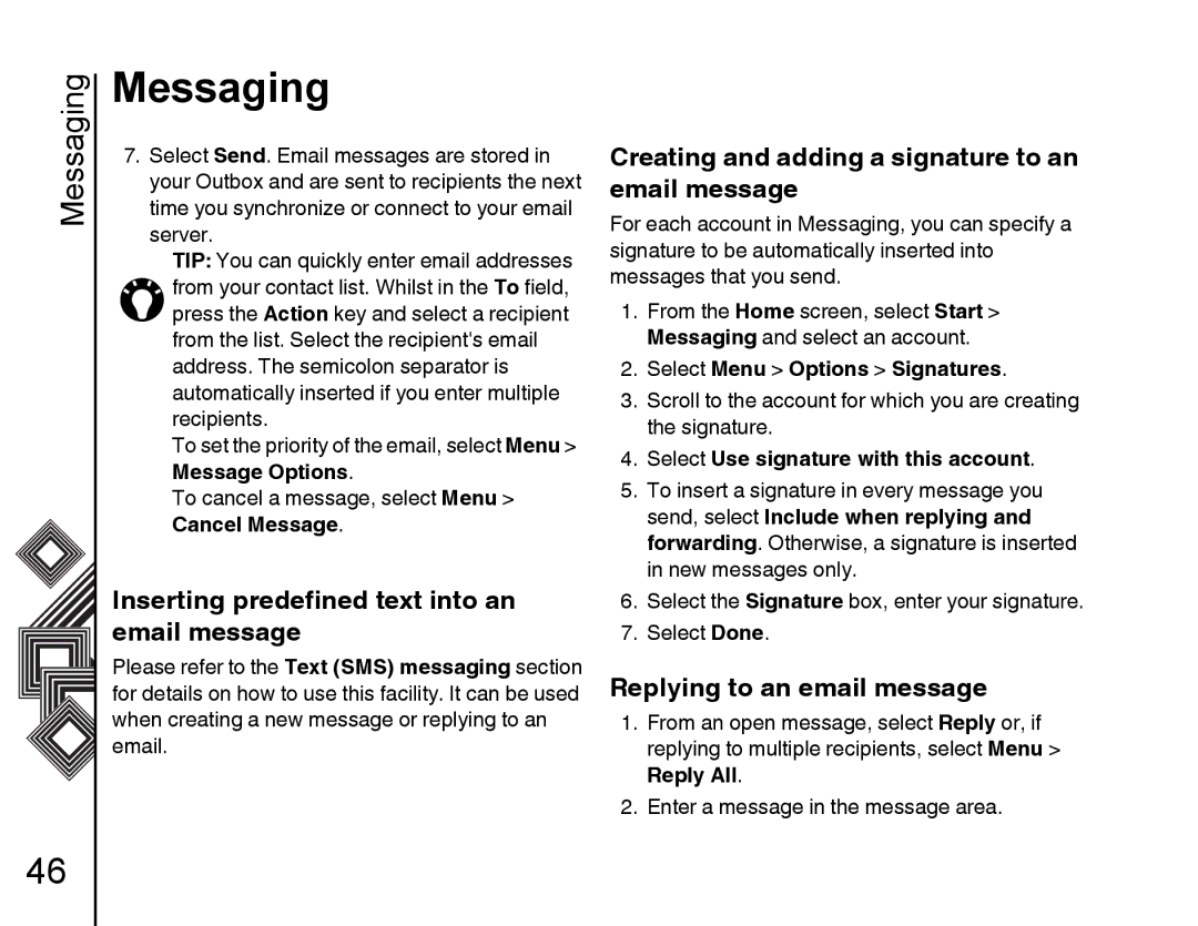 Toshiba G500 manual Inserting predefined text into an, Email message, Replying to an email message 