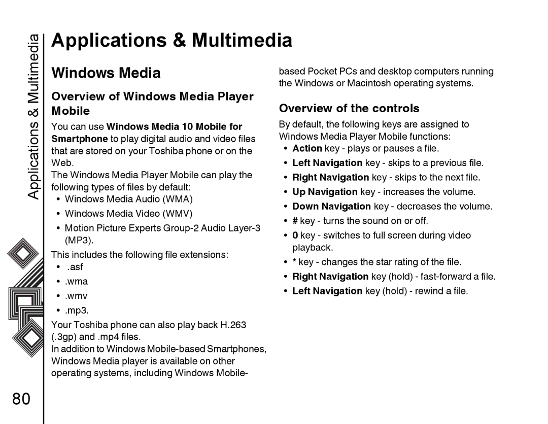 Toshiba G500 manual Mobile Overview of the controls, Overview of Windows Media Player 