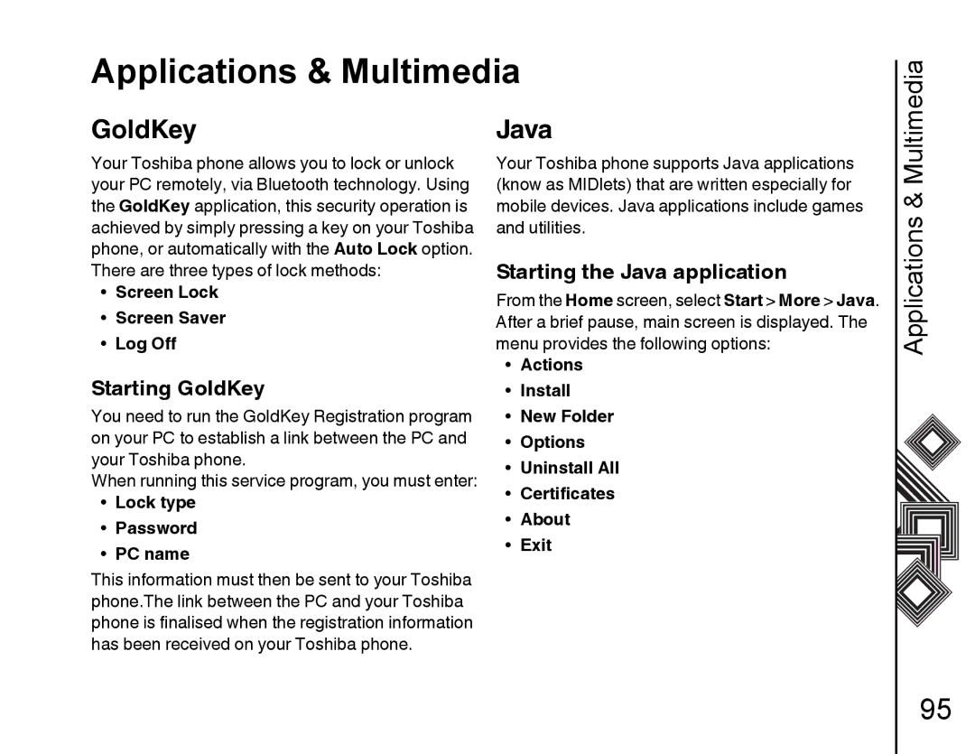 Toshiba G500 manual GoldKey Java, Starting the Java application, Starting GoldKey 