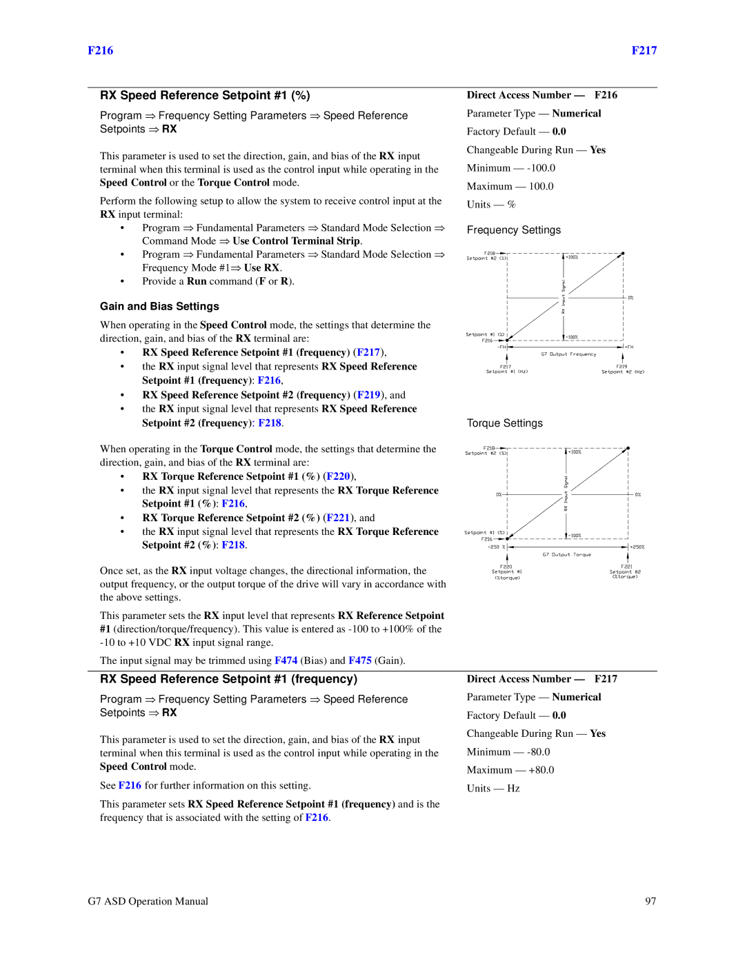 Toshiba G7 manual RX Speed Reference Setpoint #1 %, RX Speed Reference Setpoint #1 frequency 