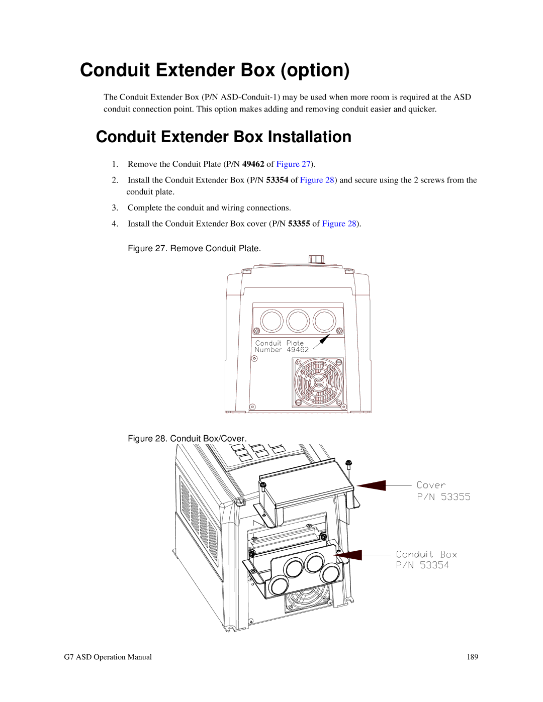 Toshiba G7 manual Conduit Extender Box option, Conduit Extender Box Installation 