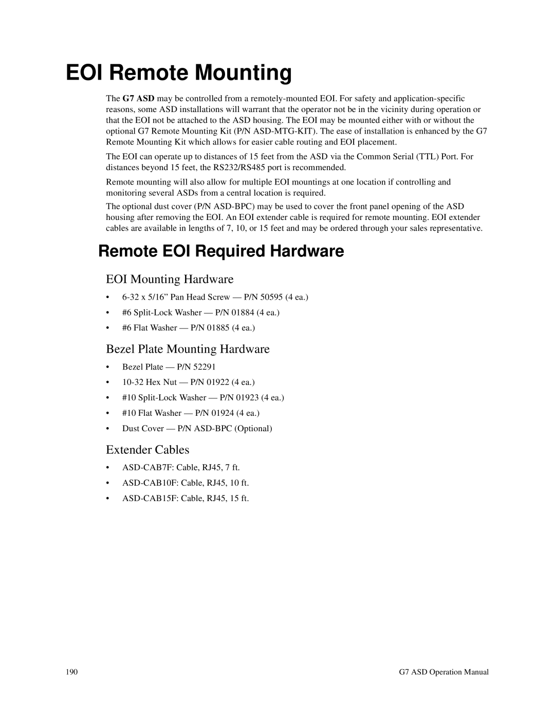 Toshiba G7 manual EOI Remote Mounting, Remote EOI Required Hardware 