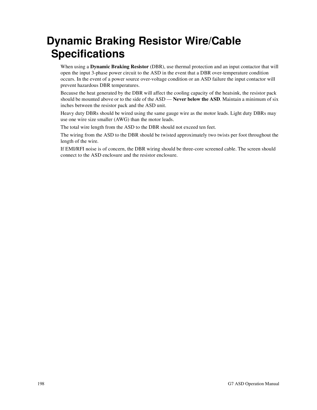 Toshiba G7 manual Dynamic Braking Resistor Wire/Cable Specifications 