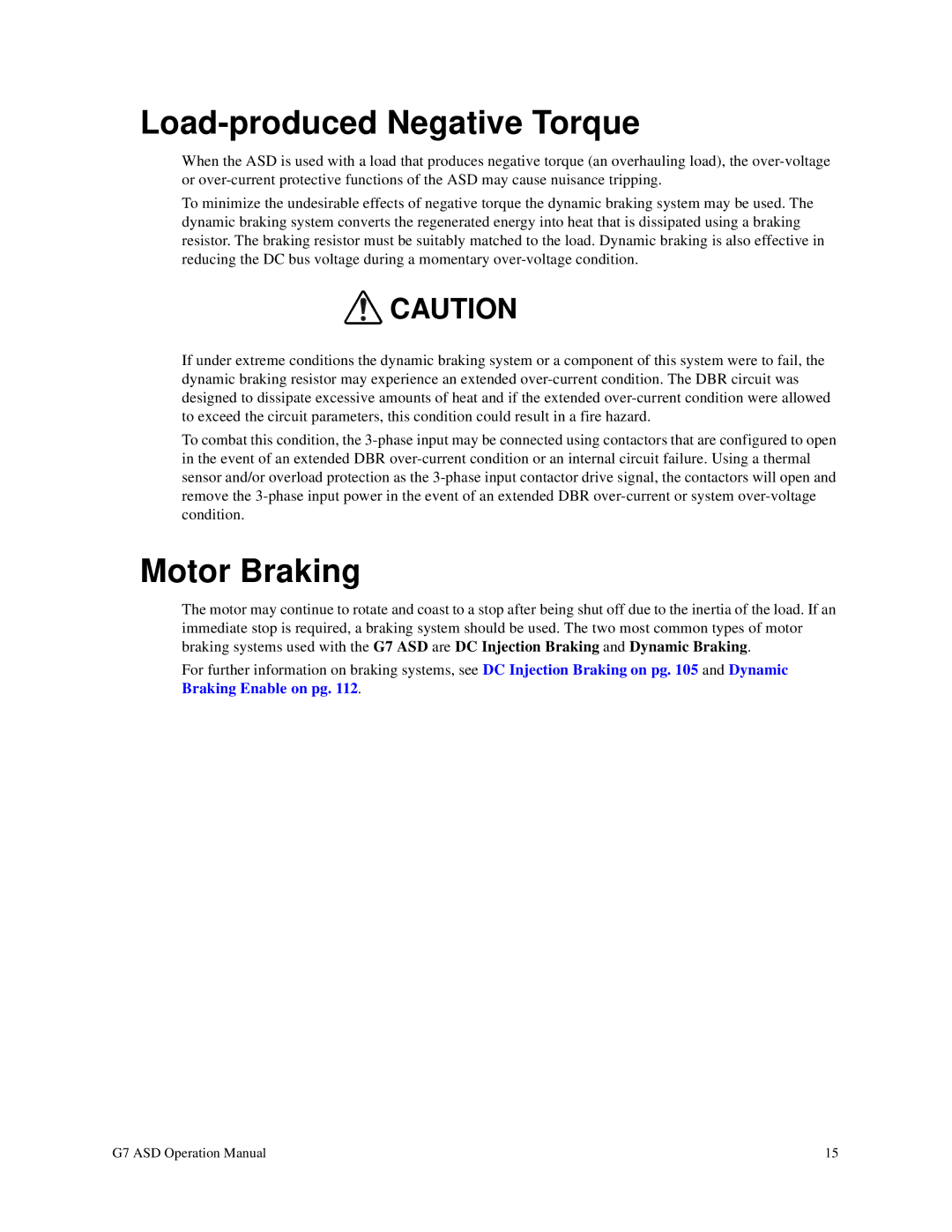 Toshiba G7 manual Load-produced Negative Torque, Motor Braking 