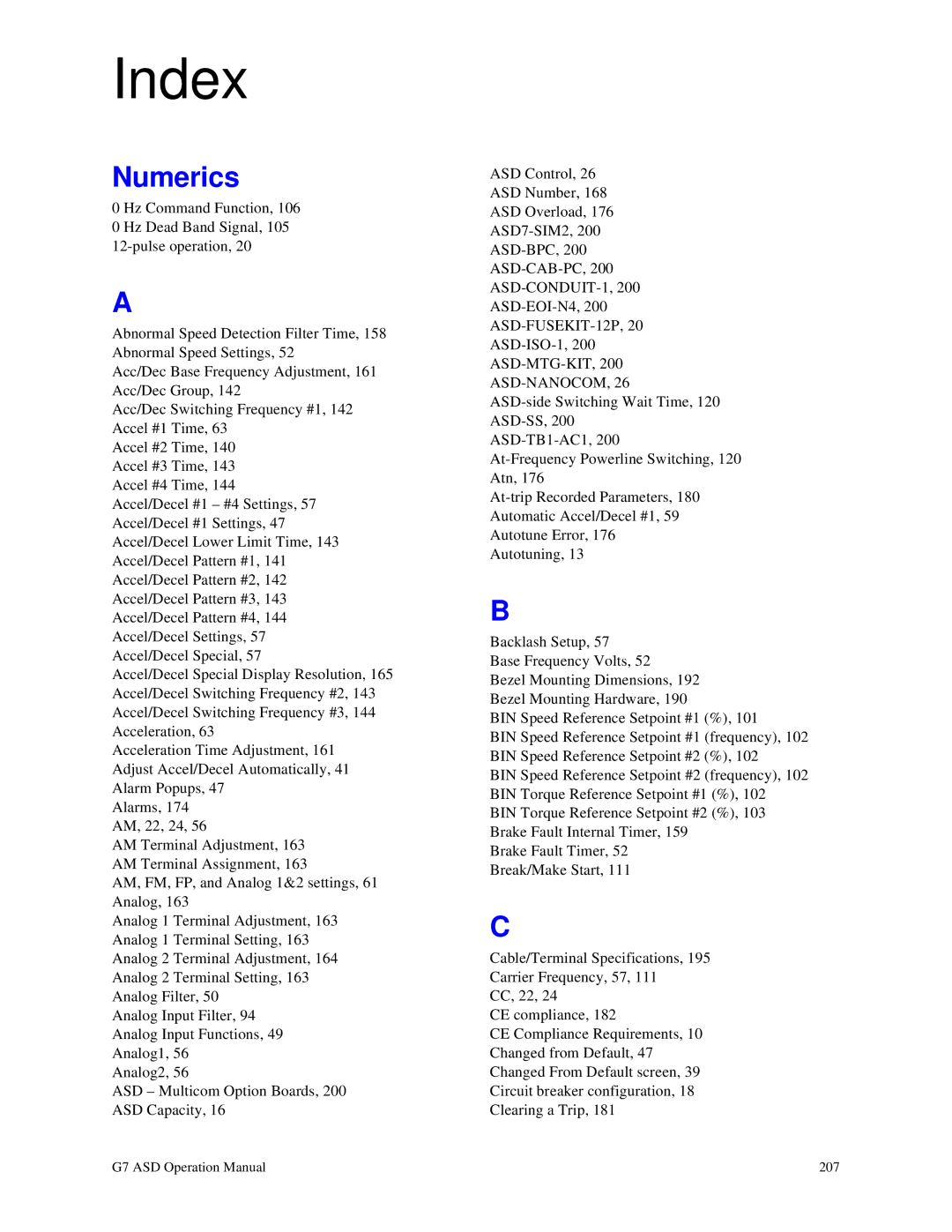 Toshiba G7 manual Index 