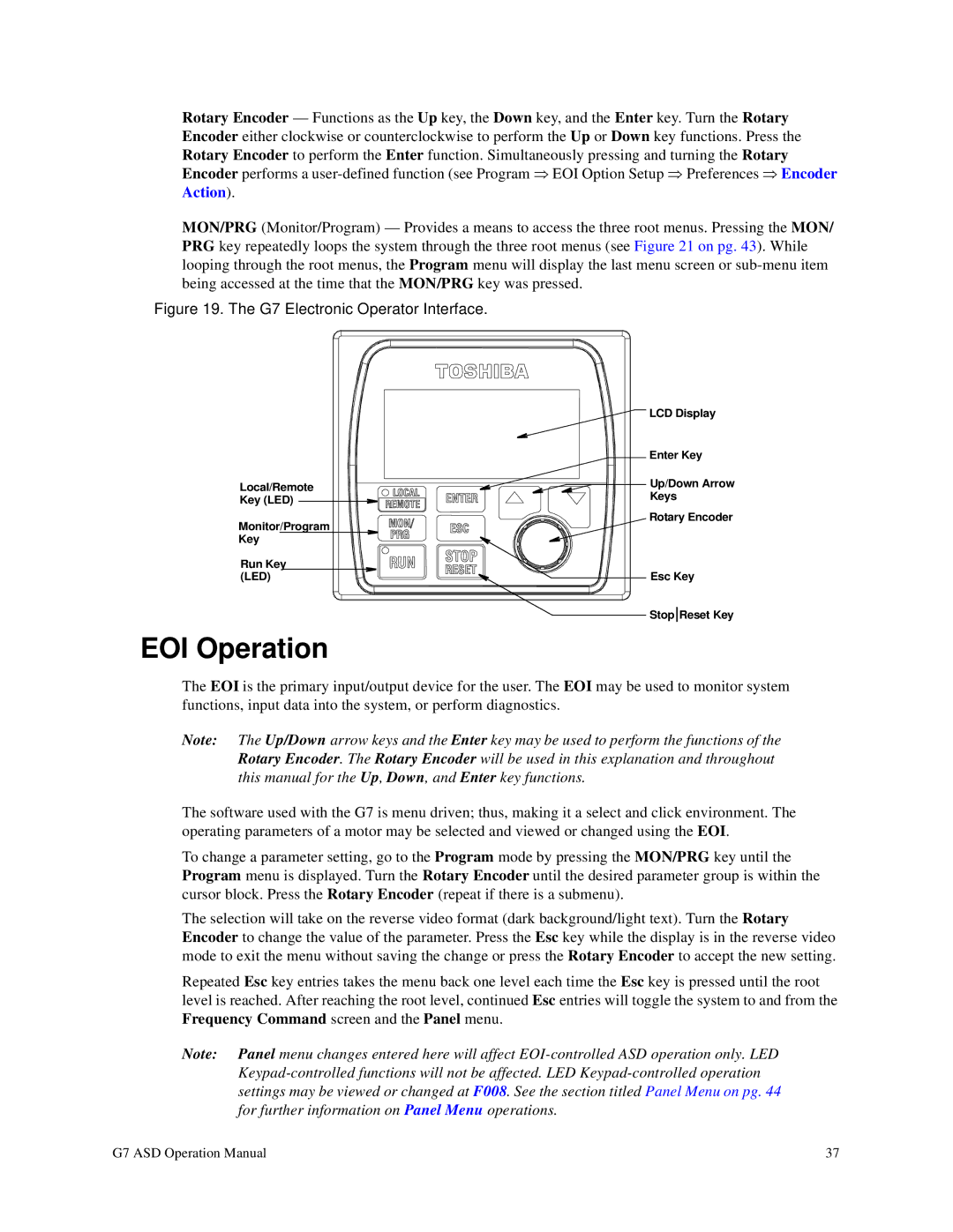 Toshiba manual EOI Operation, G7 Electronic Operator Interface 