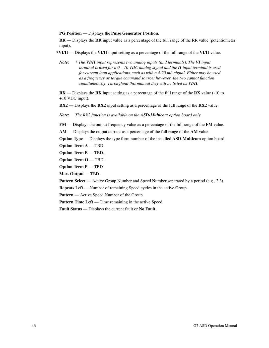 Toshiba G7 manual PG Position Displays the Pulse Generator Position 