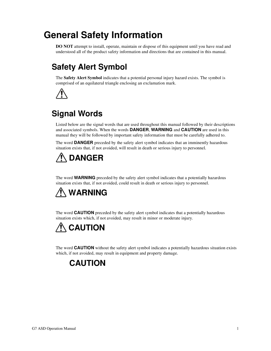 Toshiba G7 manual General Safety Information, Safety Alert Symbol, Signal Words 