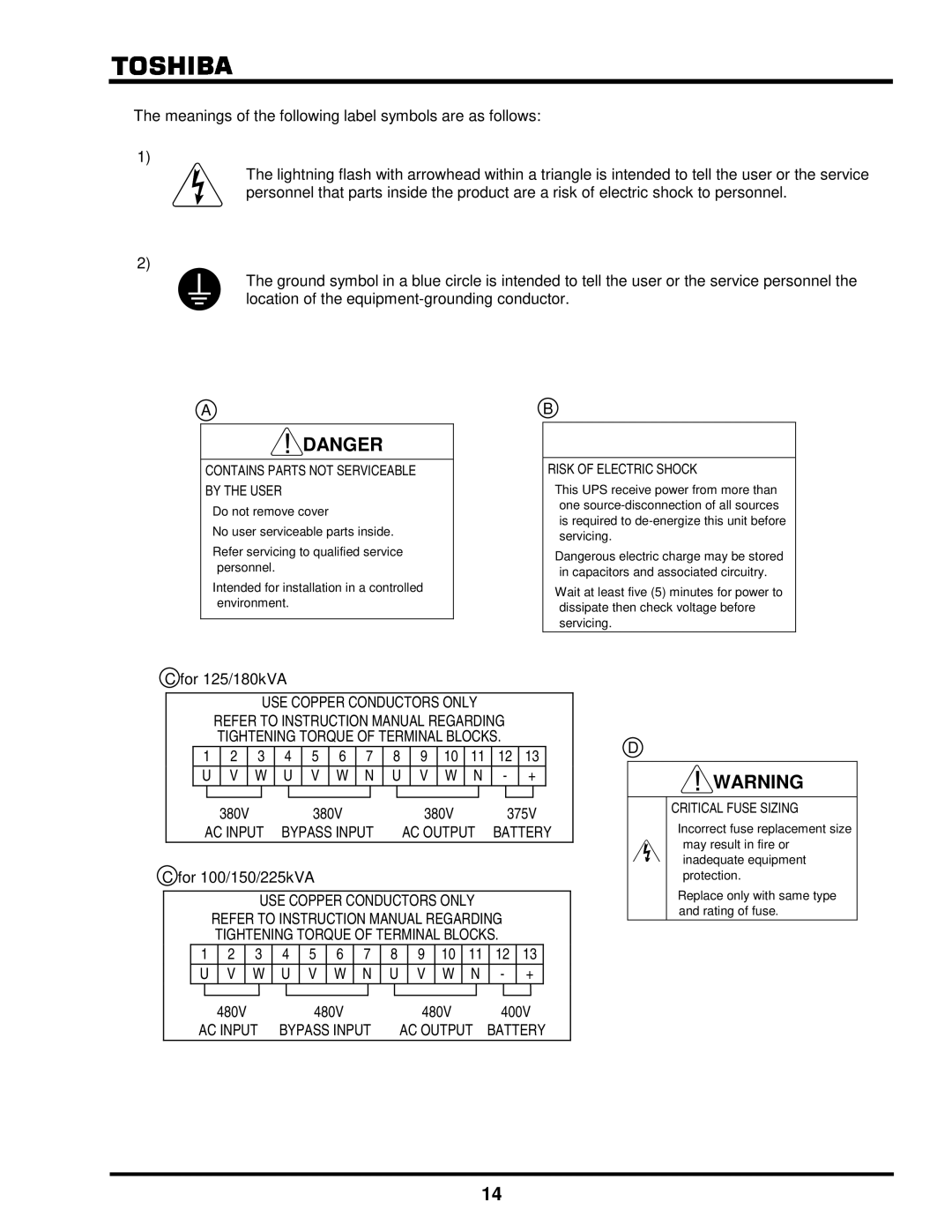 Toshiba G8000 Series installation manual AC Input 