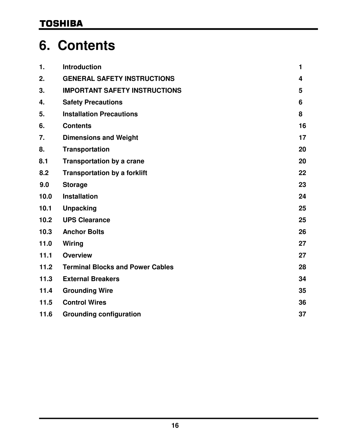 Toshiba G8000 Series installation manual Contents 