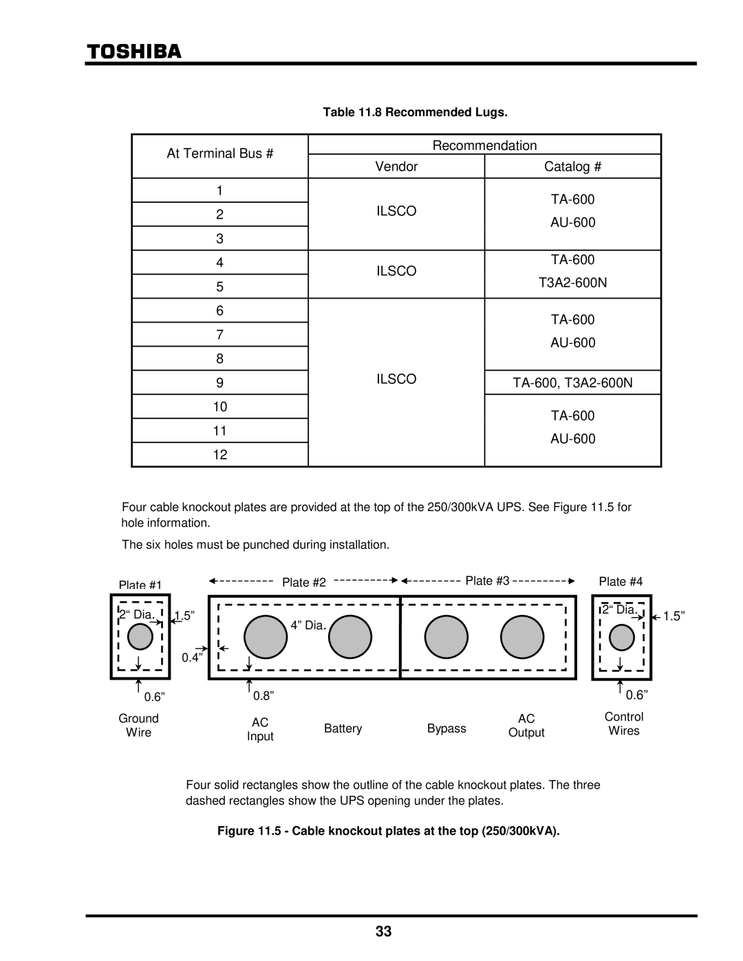 Toshiba G8000 Series installation manual Ilsco 