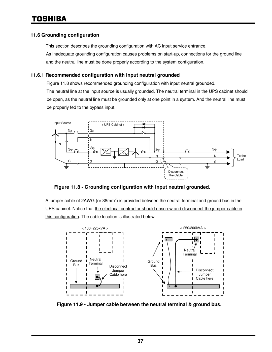 Toshiba G8000 Series installation manual Grounding configuration, Recommended configuration with input neutral grounded 