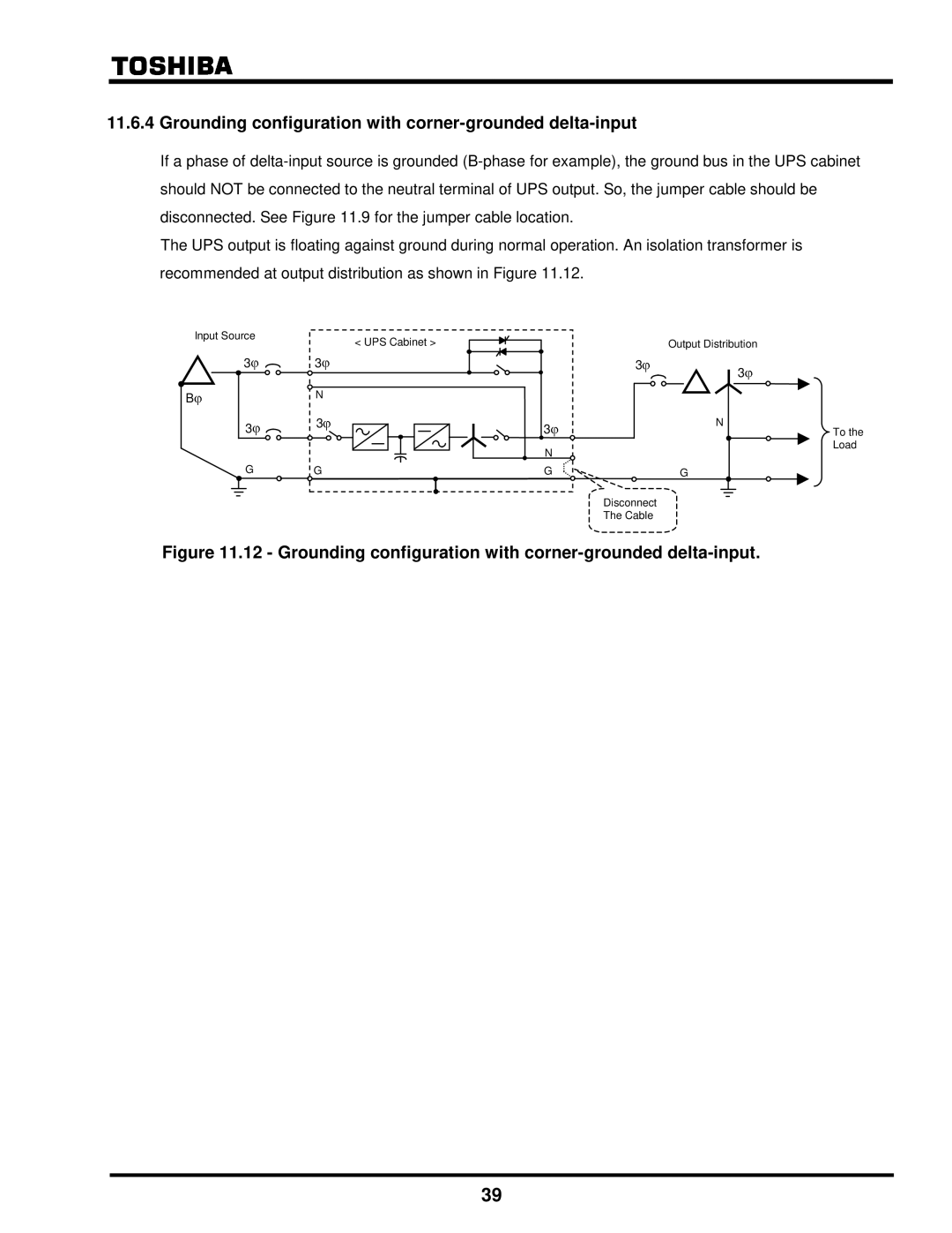 Toshiba G8000 Series installation manual Grounding configuration with corner-grounded delta-input 