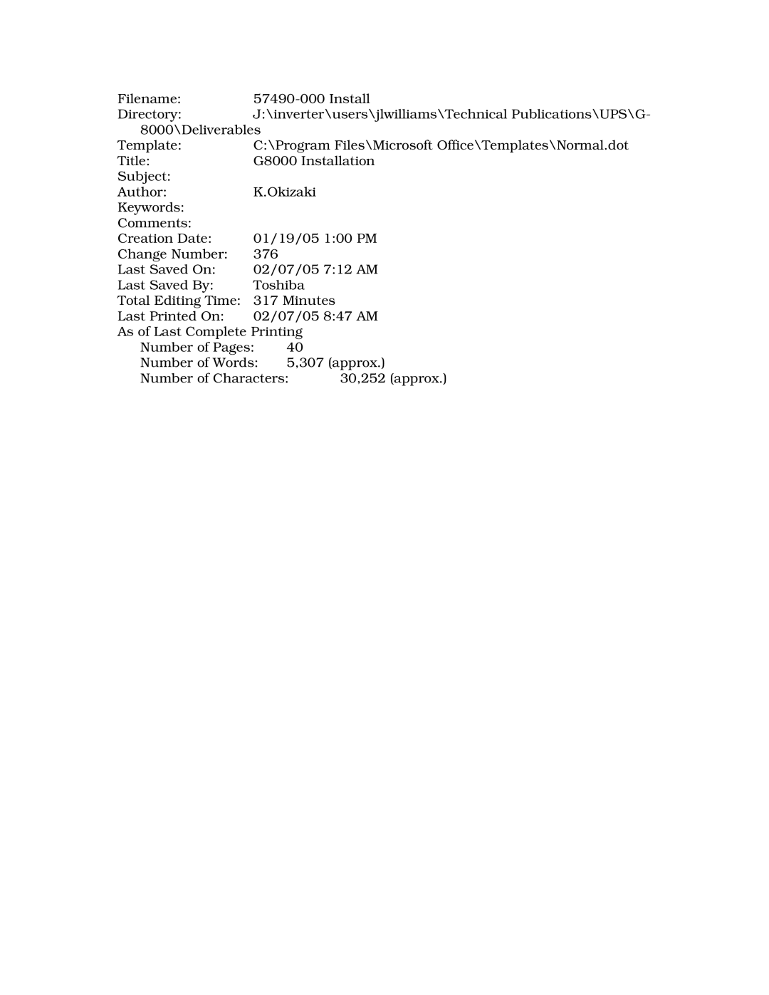 Toshiba G8000 Series installation manual 