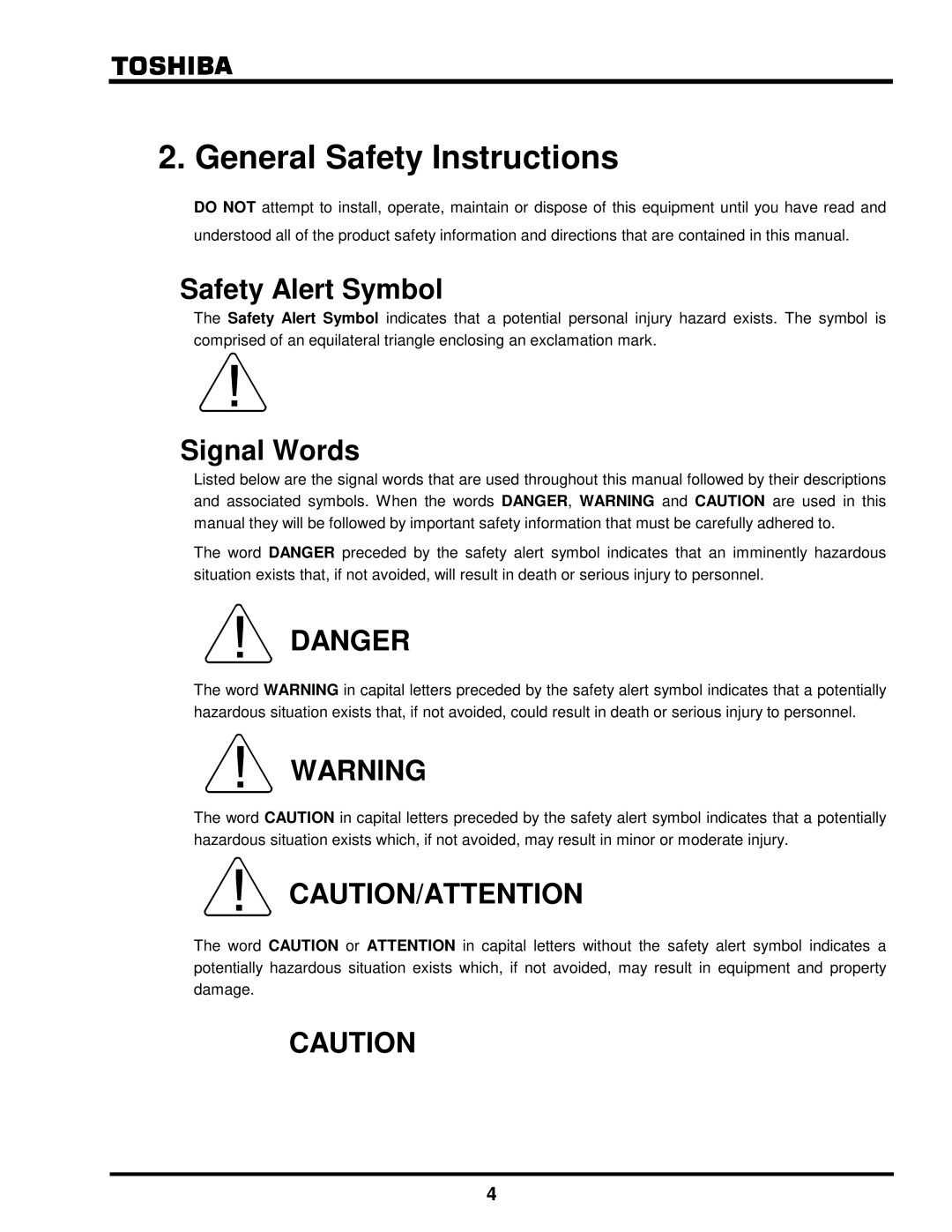 Toshiba G8000 Series installation manual General Safety Instructions 