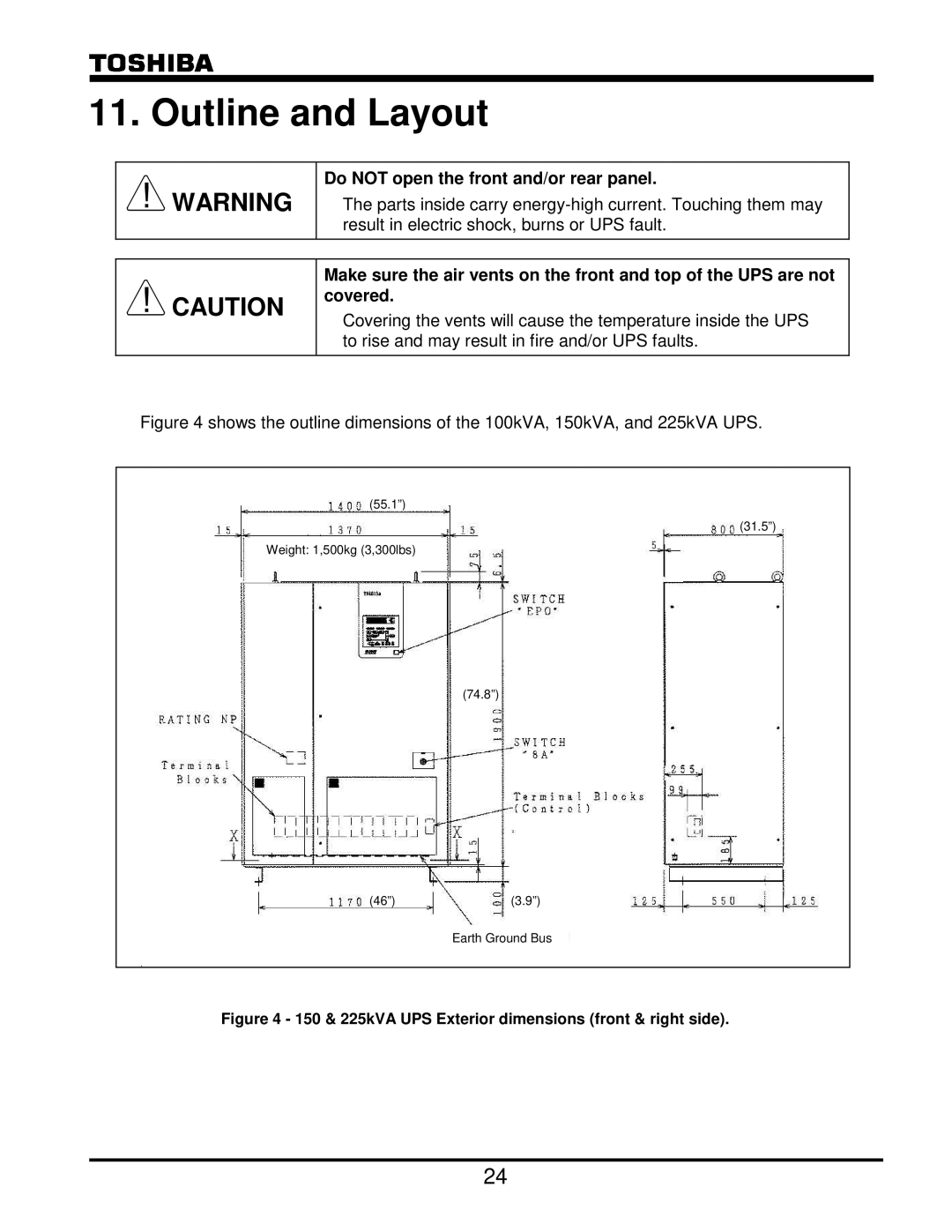 Toshiba G8000 Series operation manual Outline and Layout, Do not open the front and/or rear panel 