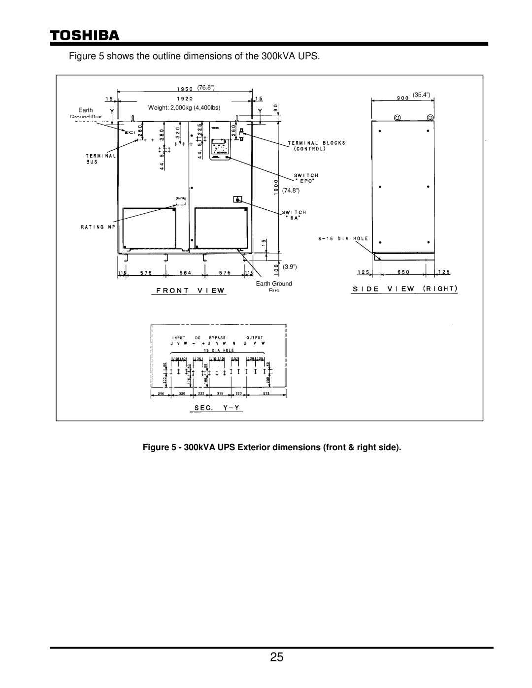 Toshiba G8000 Series operation manual Shows the outline dimensions of the 300kVA UPS 