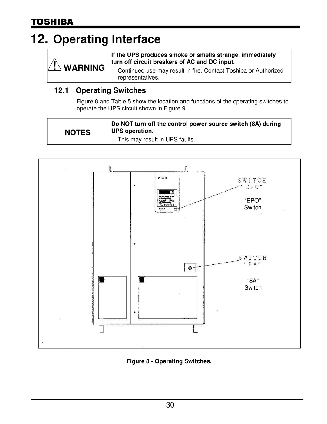 Toshiba G8000 Series operation manual Operating Switches 