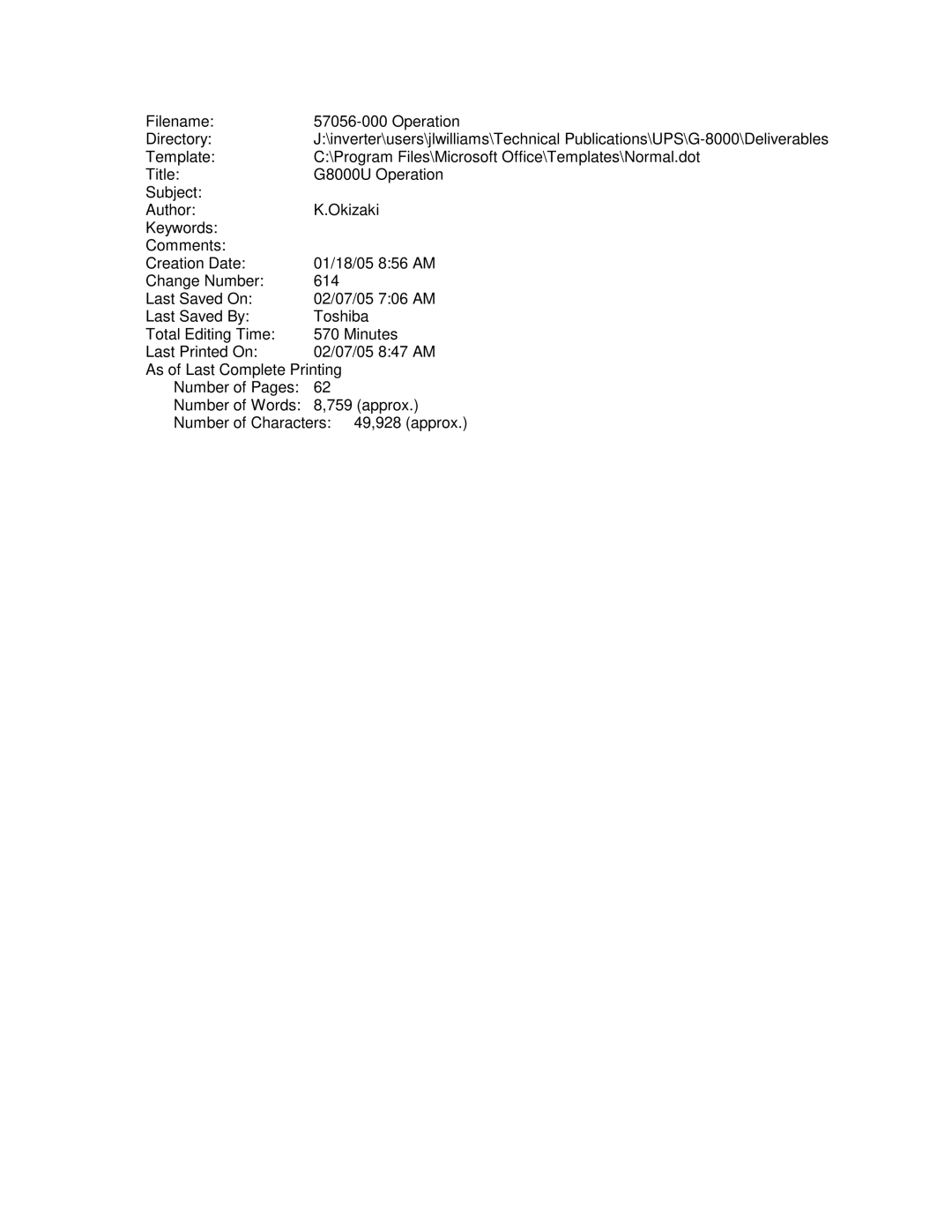 Toshiba G8000 Series operation manual 