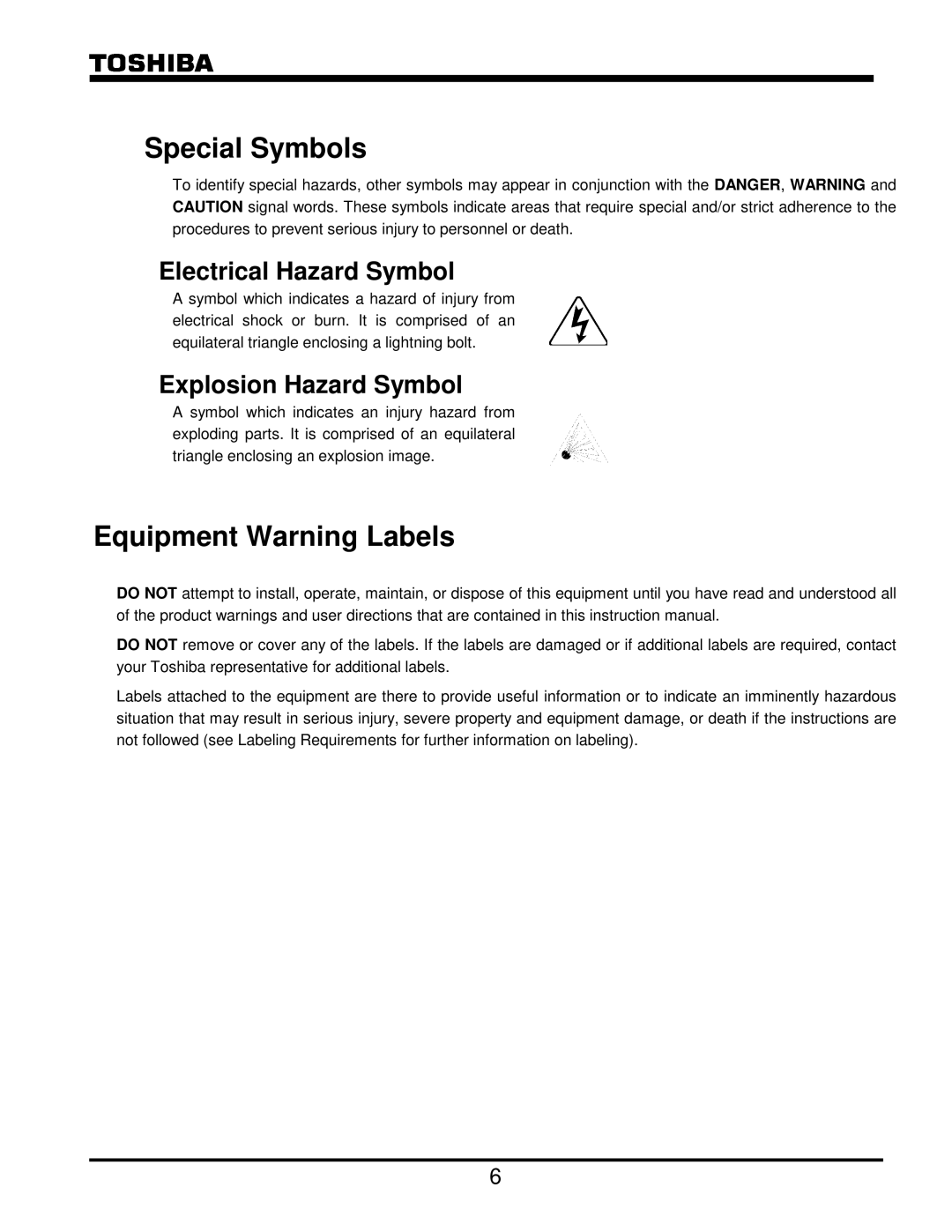 Toshiba G8000 Series operation manual Special Symbols 