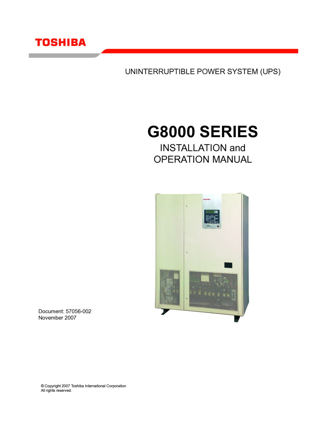 Toshiba operation manual G8000 Series 