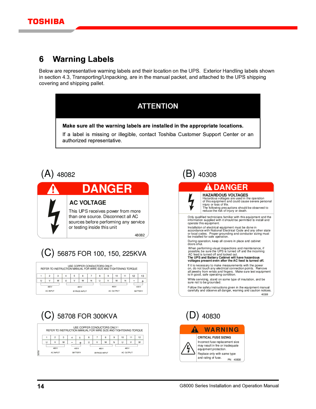 Toshiba G8000 operation manual For 100, 150, 225KVA 