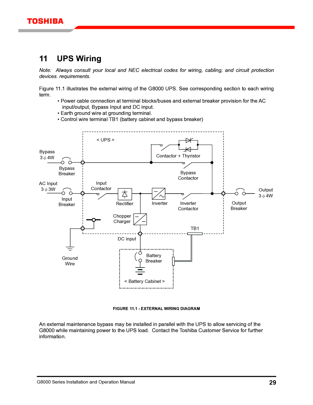 Toshiba G8000 operation manual UPS Wiring, External Wiring Diagram 