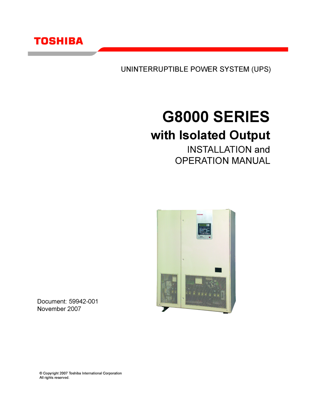 Toshiba operation manual G8000 Series 