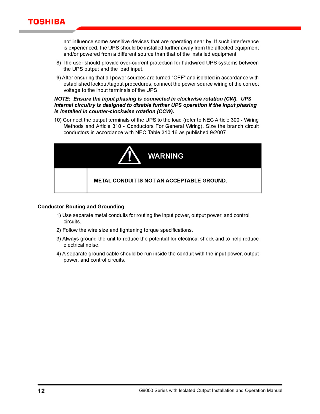 Toshiba G8000 operation manual 