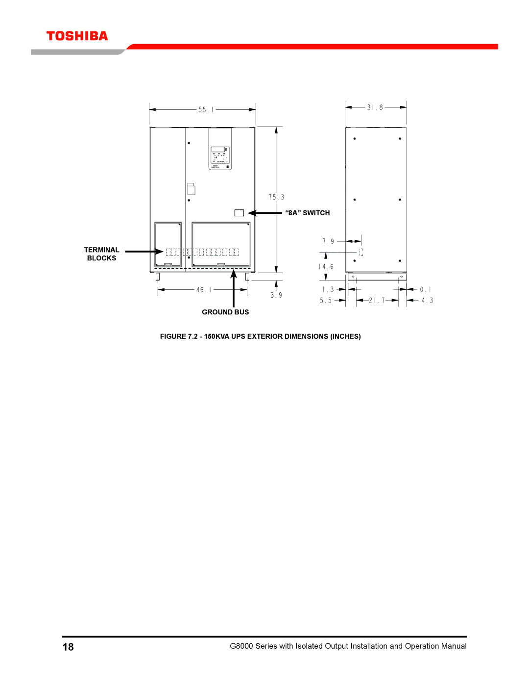 Toshiba G8000 operation manual 150kVA UPS Exterior Dimensions Inches 