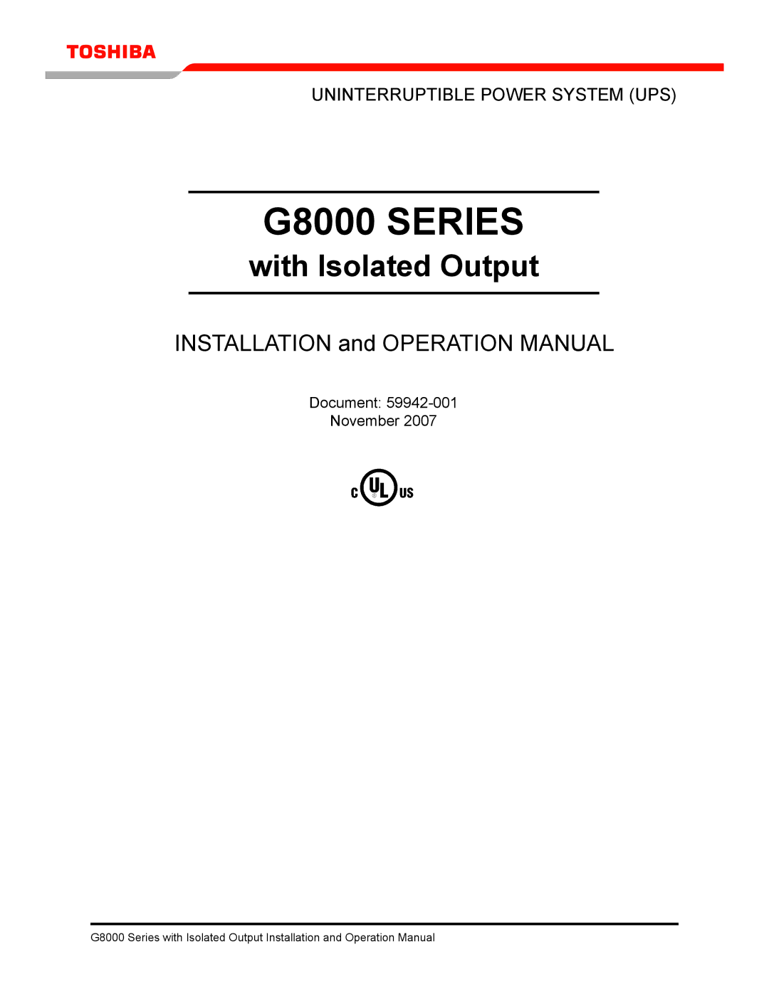 Toshiba operation manual G8000 Series 