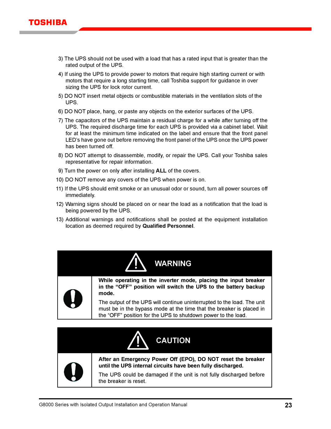 Toshiba G8000 operation manual 