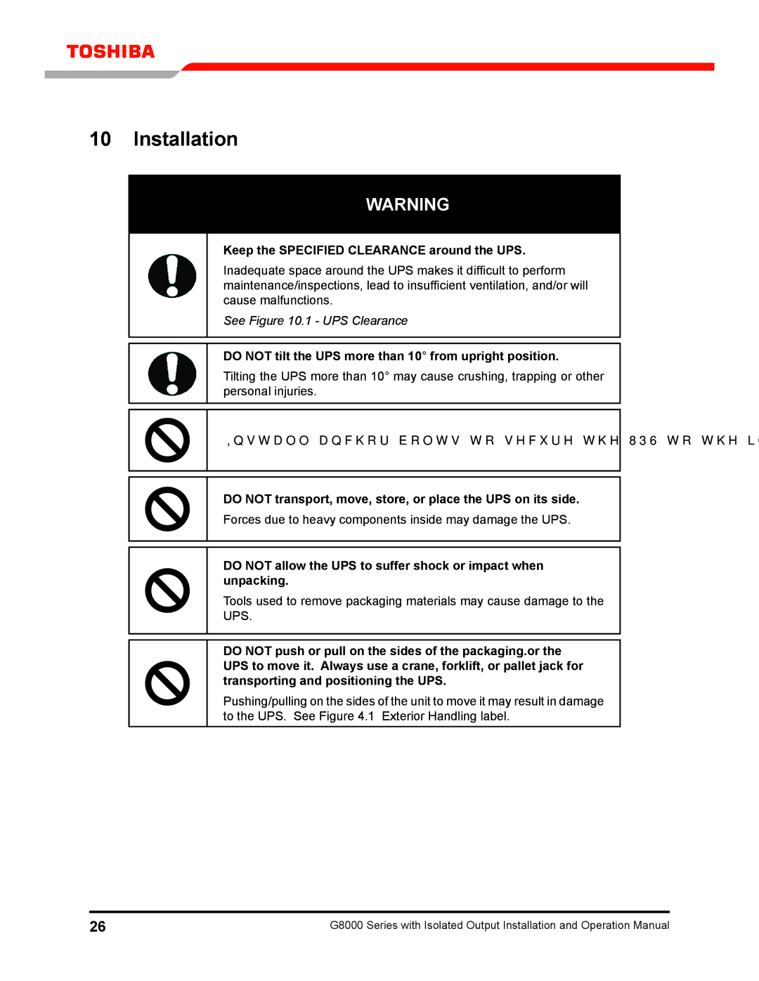 Toshiba G8000 operation manual Installation, Keep the Specified Clearance around the UPS 