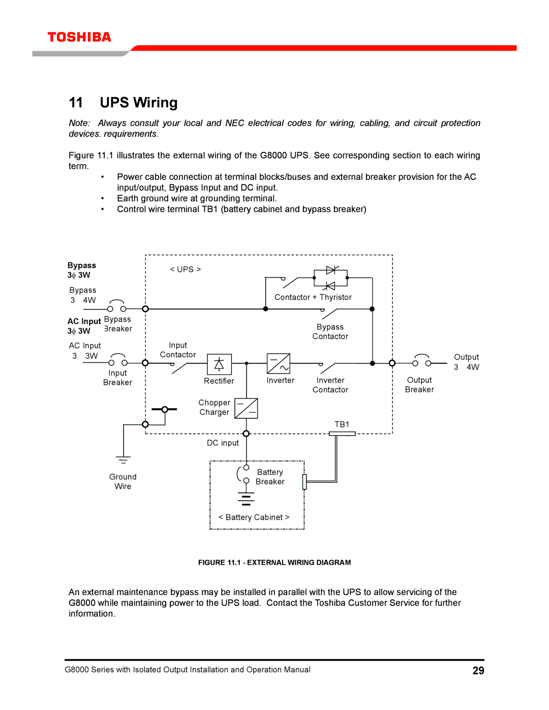 Toshiba G8000 operation manual UPS Wiring, Breaker 