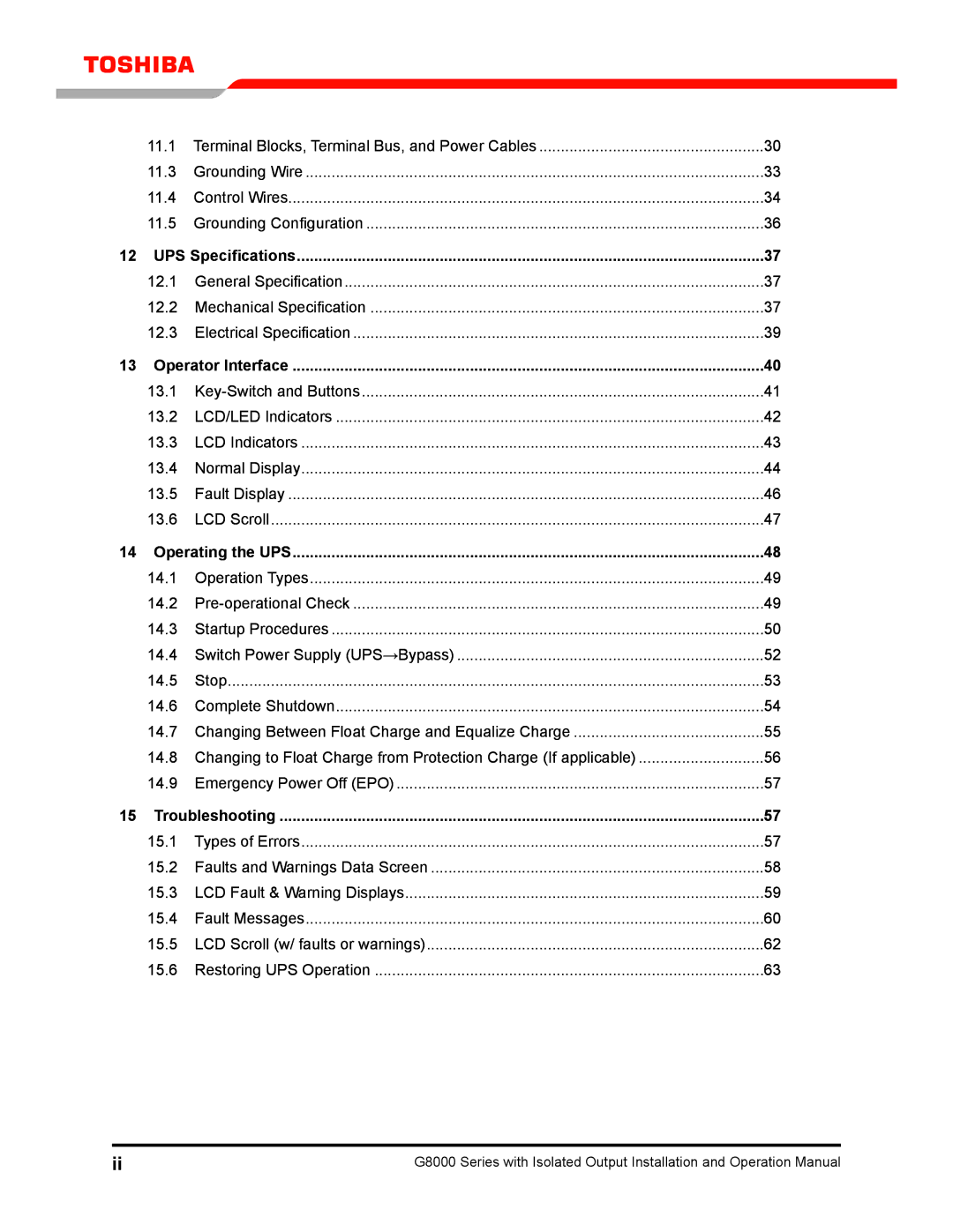 Toshiba G8000 operation manual Terminal Blocks, Terminal Bus, and Power Cables 11.3 