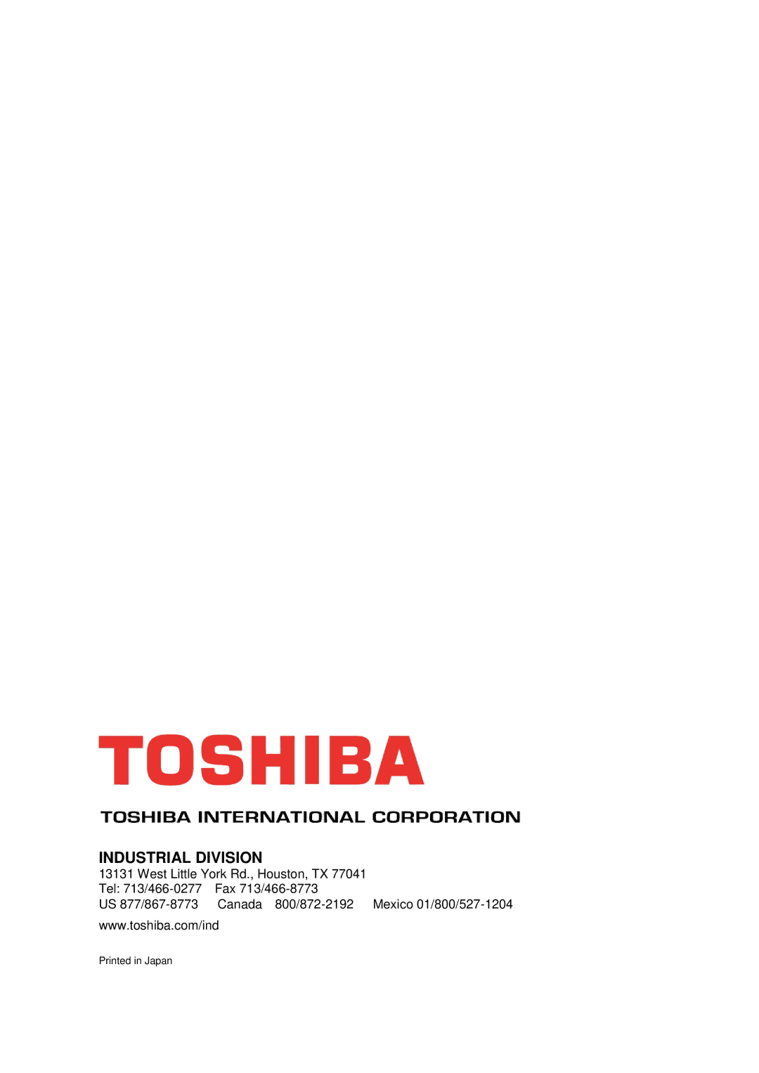 Toshiba G9000 operation manual Industrial Division 