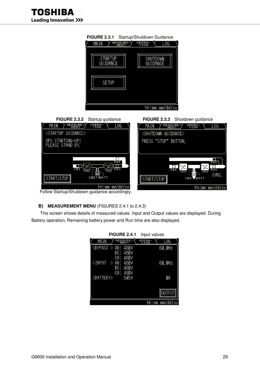 Toshiba G9000 operation manual Startup guidance 