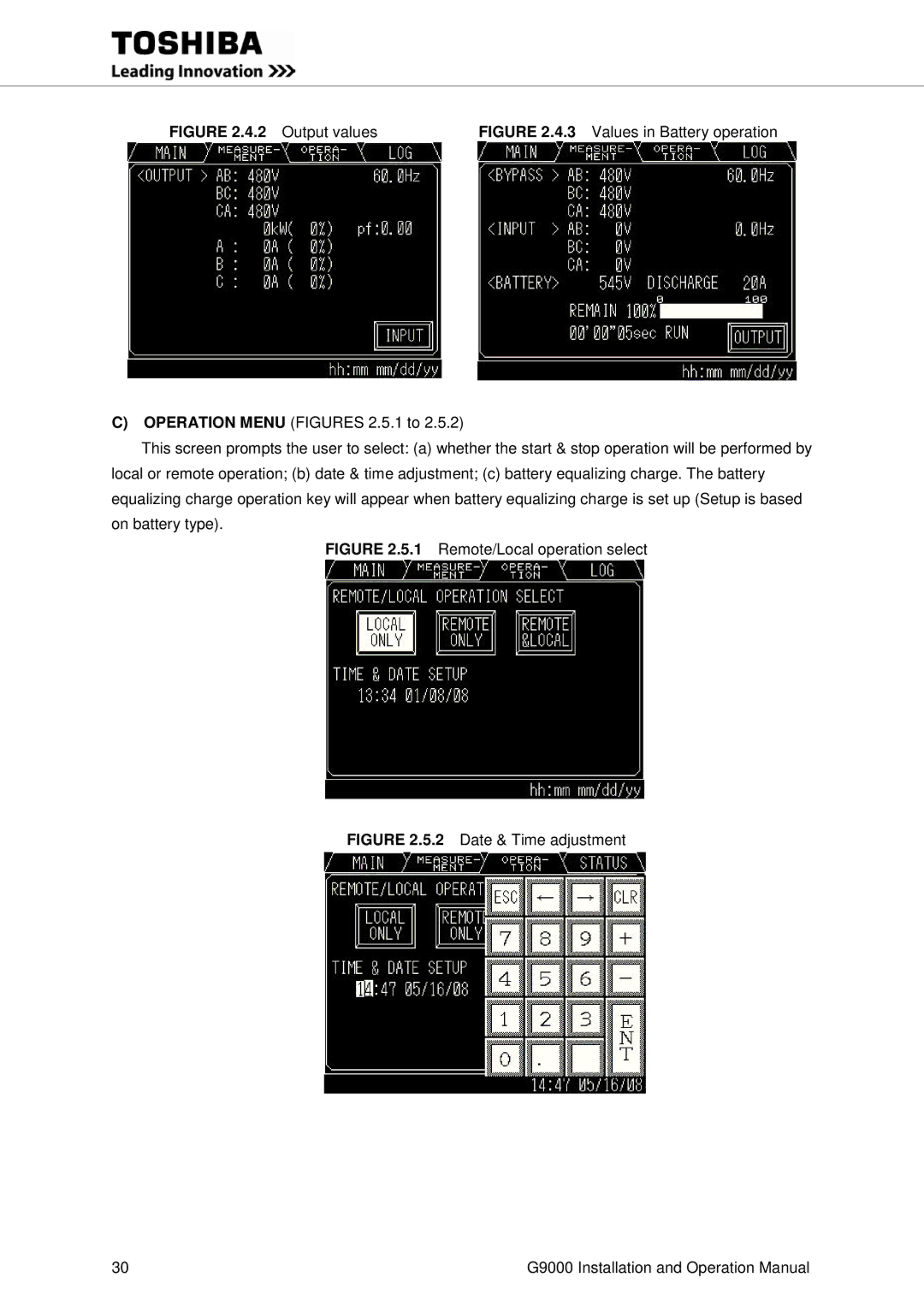 Toshiba G9000 operation manual Output values 