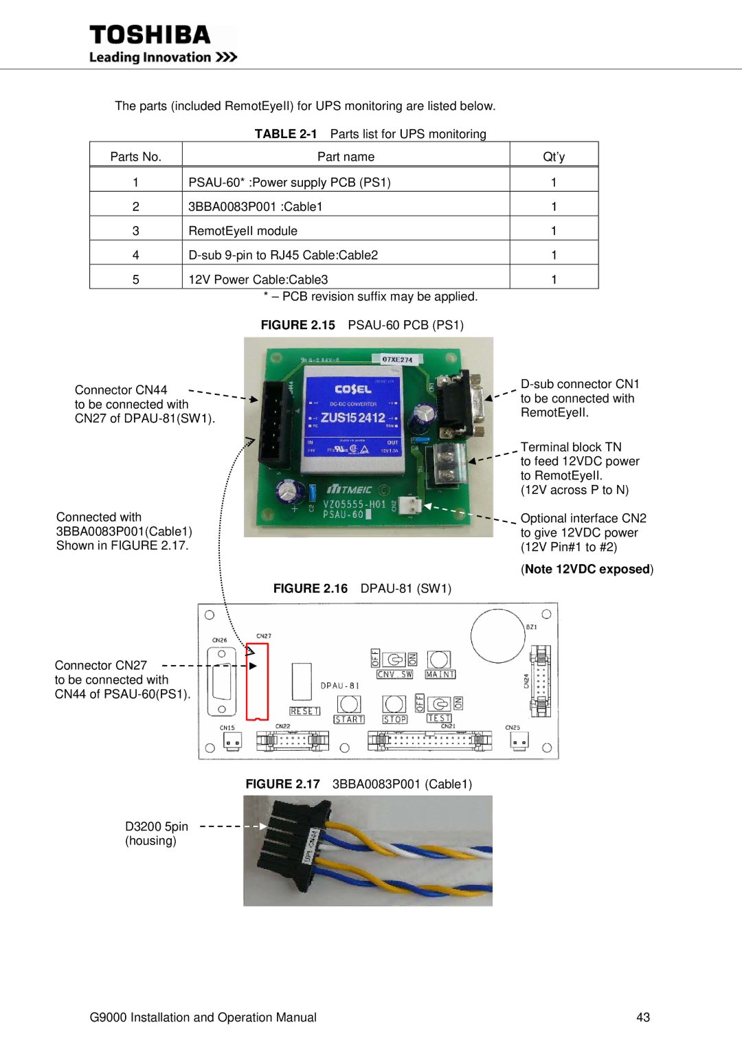 Toshiba G9000 operation manual PSAU-60 PCB PS1 