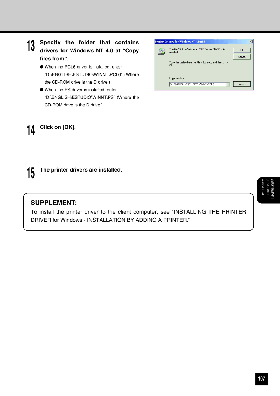 Toshiba GA-1031 manual 107, Click on OK Printer drivers are installed 