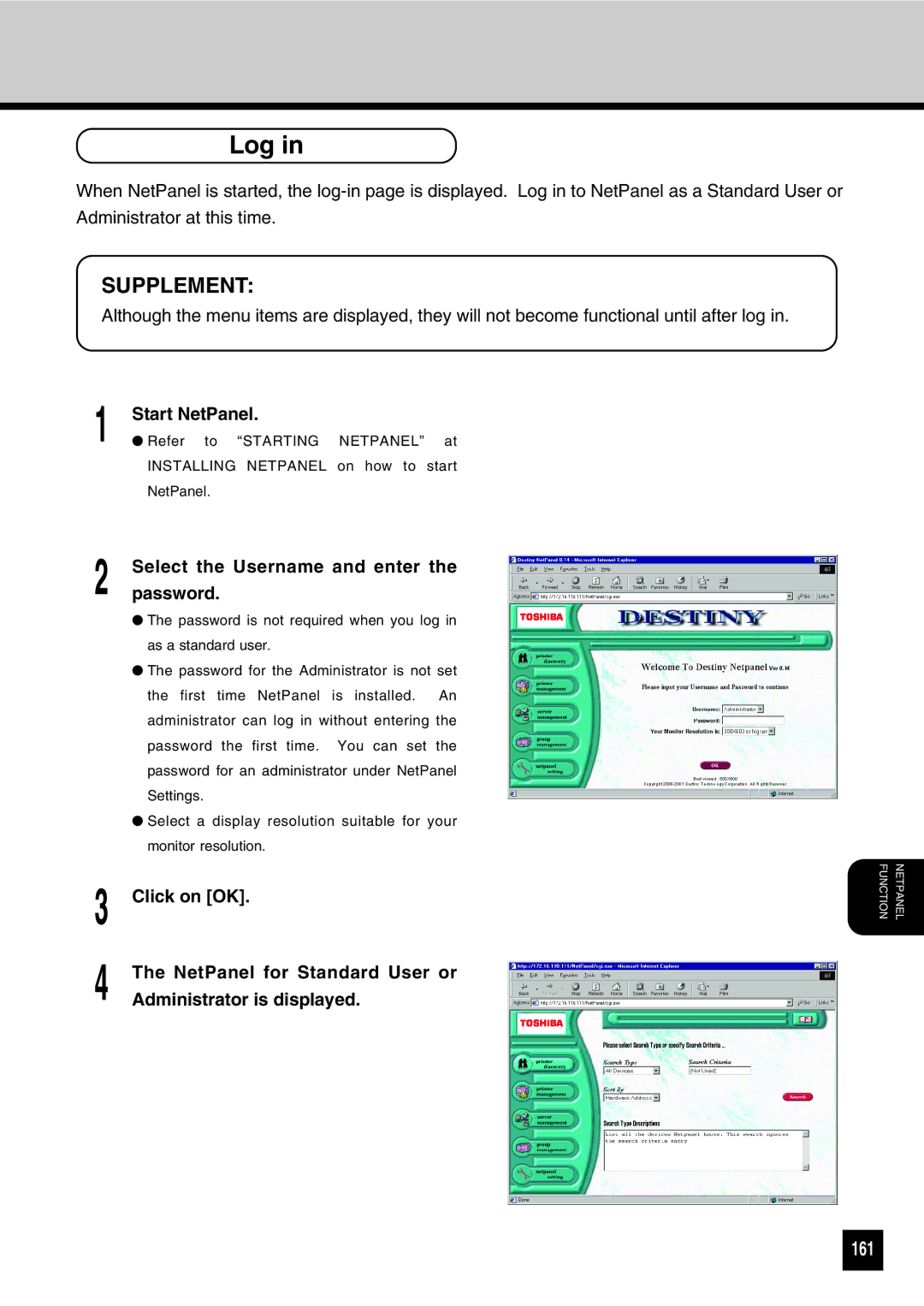 Toshiba GA-1031 manual Log, 161 