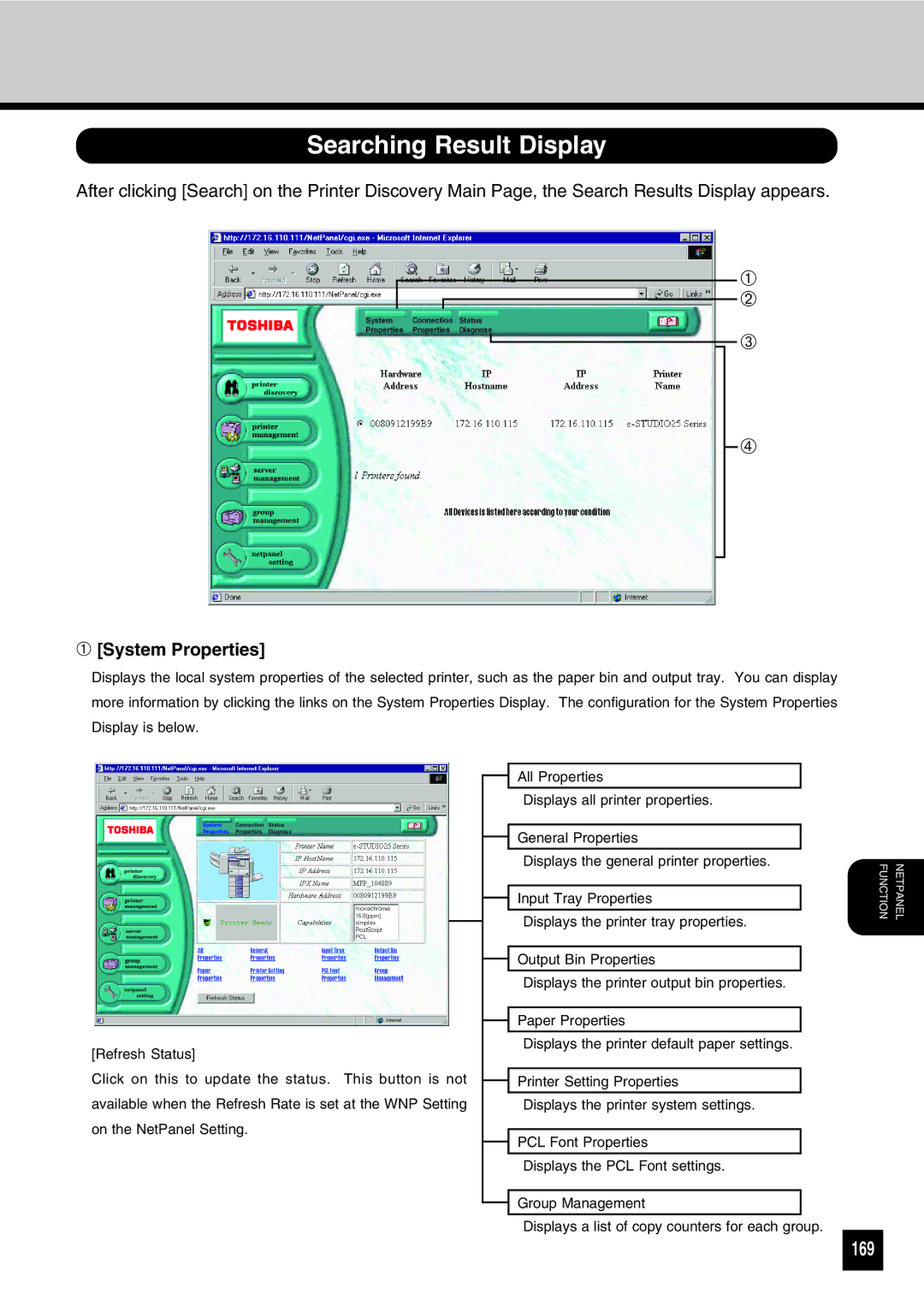 Toshiba GA-1031 manual Searching Result Display, 169, ➀ System Properties 