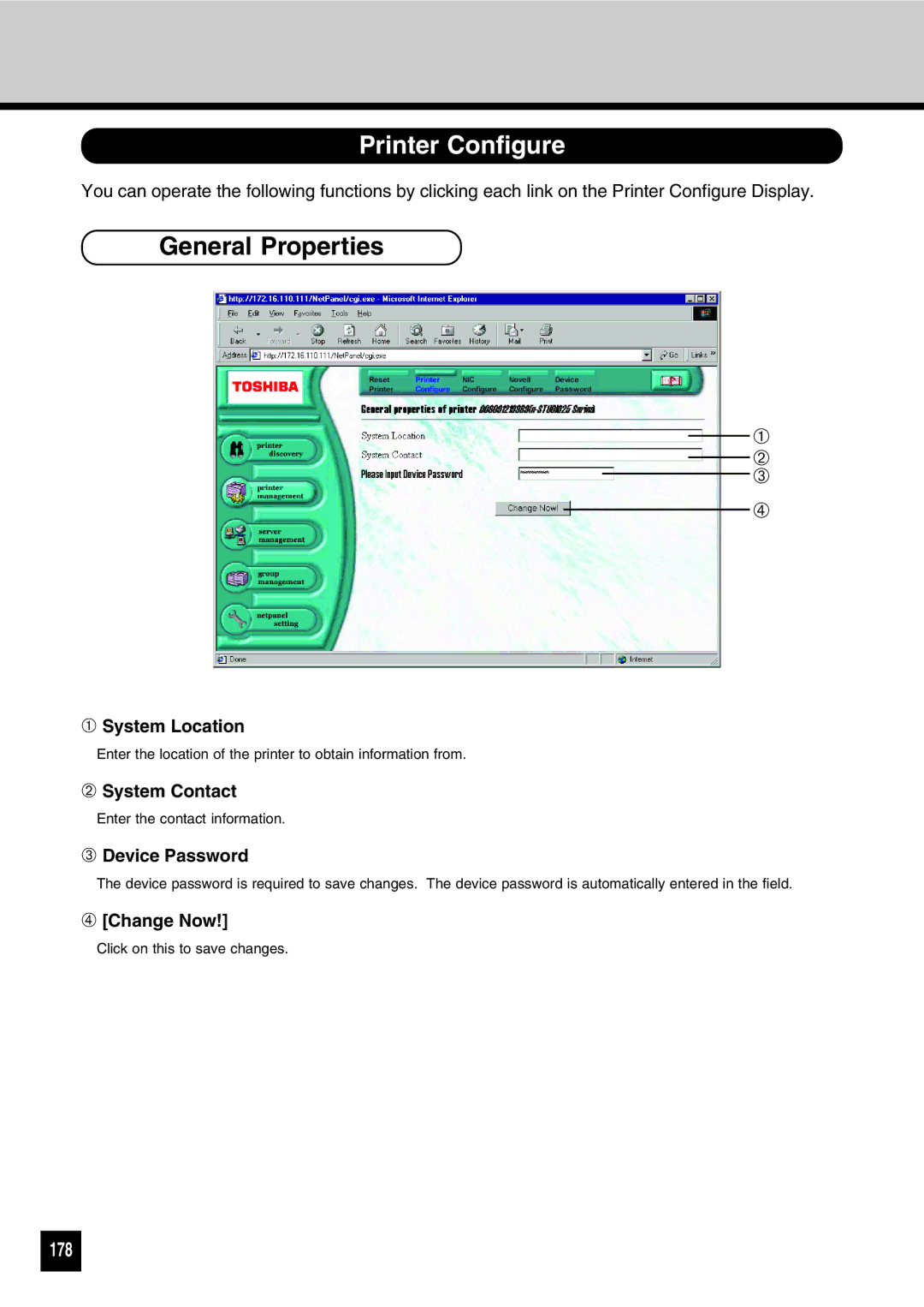 Toshiba GA-1031 manual Printer Configure, General Properties, 178 