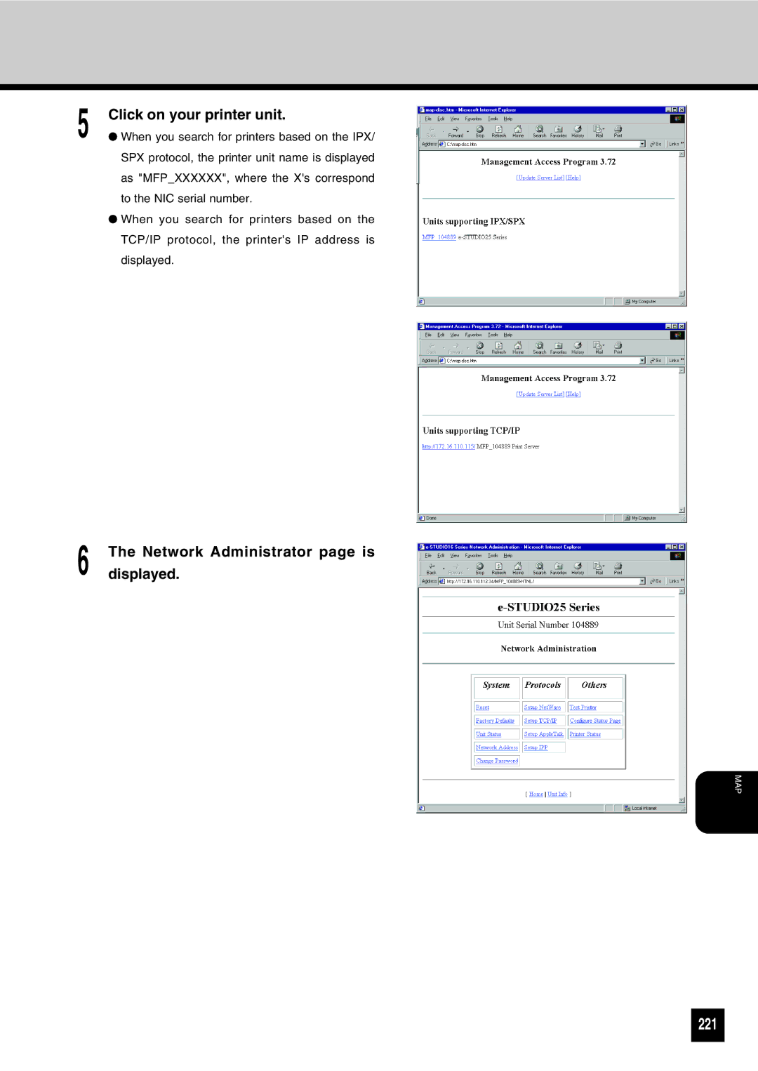 Toshiba GA-1031 manual 221, Network Administrator page is Displayed 