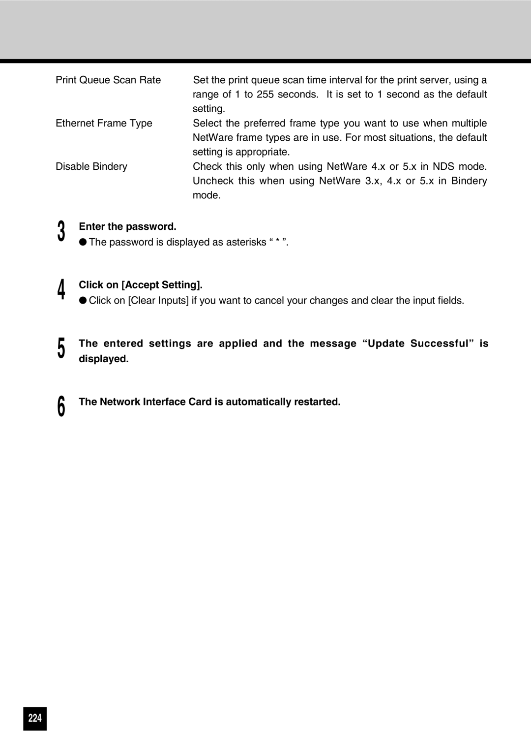 Toshiba GA-1031 manual 224, Enter the password, Click on Accept Setting 