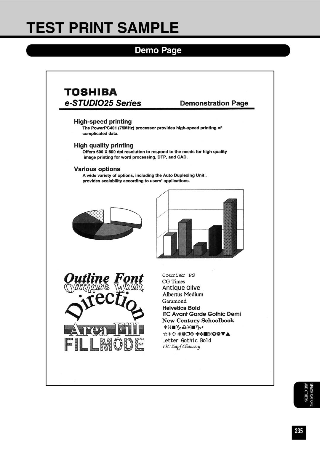 Toshiba GA-1031 manual Test Print Sample, Demo, 235 