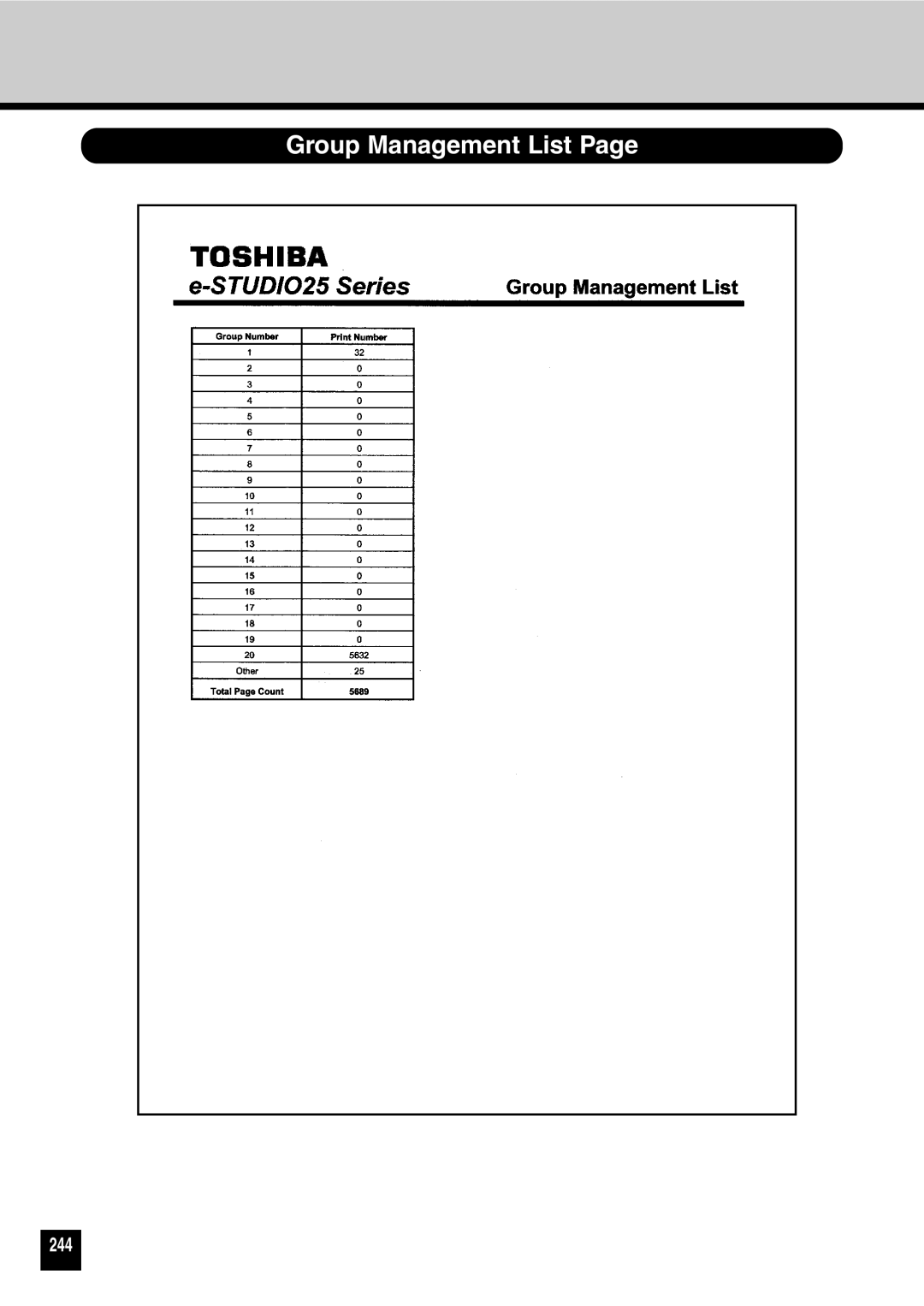 Toshiba GA-1031 manual Group Management List, 244 